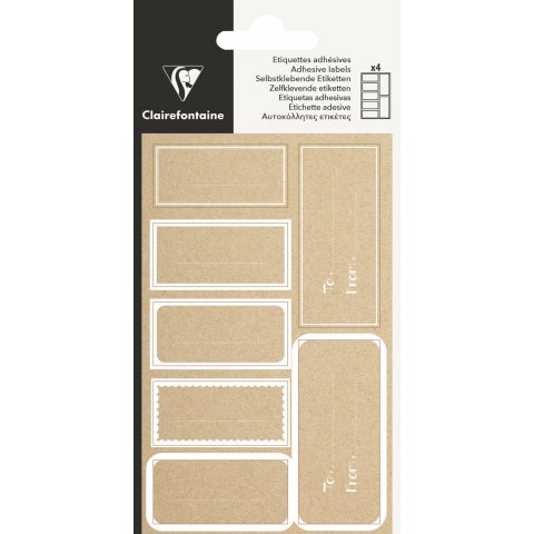 Clairefontaine Etiquetas Adhesivas Papel Kraft 28 piezas, rectángulos con borde blanco