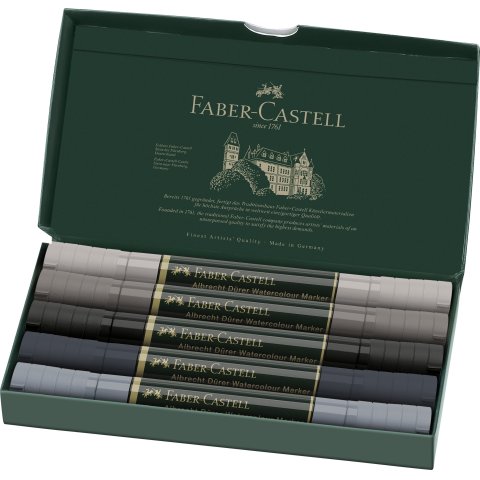 Faber-Castell Watercolour Marker Albr. Dürer Set 5 Stifte im Kartonetui, Grautöne