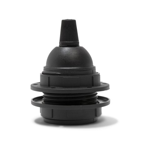 Modulor E27 socket, plastic with outer threads black, 2 threaded rings, strain relief, plastic, black