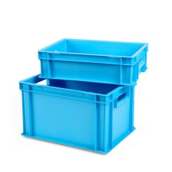 Scatola impilabile blu chiaro, con serratura