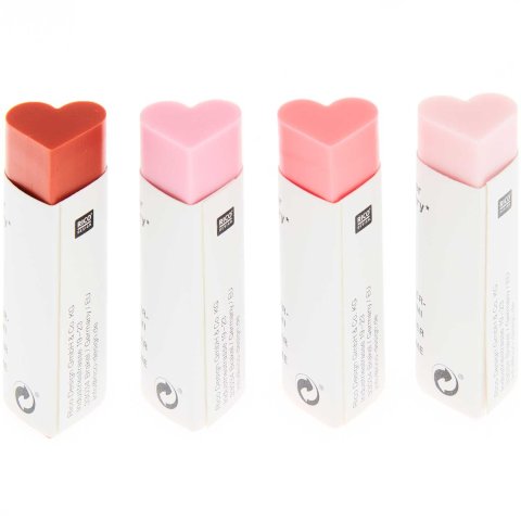 Radiergummi Motiv Herz, 20 x 60 mm, rot/rosa, farbig sortiert