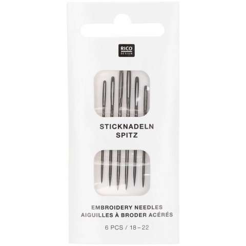 Sticknadel Set No. 18-22, 6 Nadeln, mit Spitze