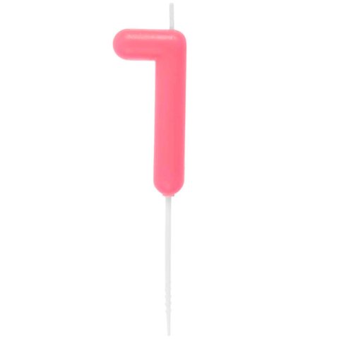 Numero candela 1, circa 4 x 5,5 cm, con bastoncino, rosa neon