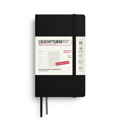 Leuchtturm calendario settimanale e notebook 12 mesi 2027, A6, tascabile, copertina morbida, nero (695)