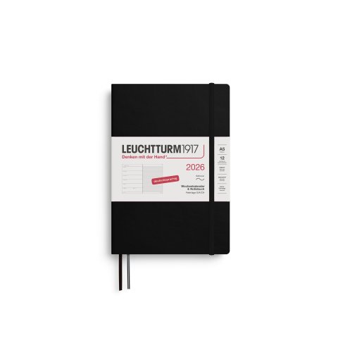 Leuchtturm Wochenkalender & Notizbuch 12 Monate 2026, A5, Medium, Softcover, schwarz (833)