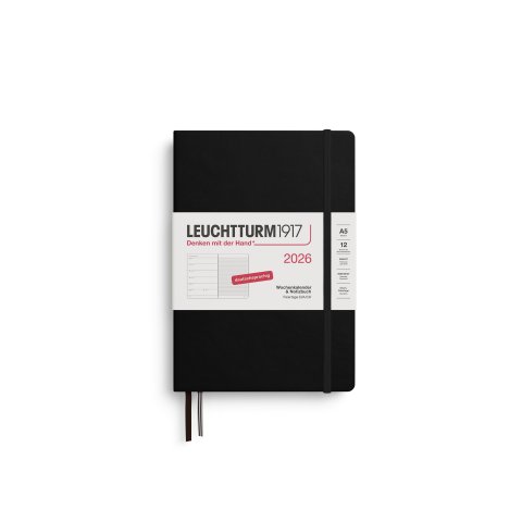 Leuchtturm Wochenkalender & Notizbuch 12 Monate 2026, A5, Medium, Hardcover, schwarz (628)