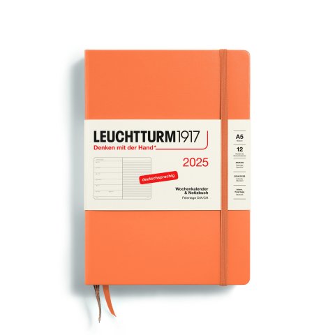 Leuchtturm Wochenkalender & Notizbuch 12 Monate 2025, A5, Medium, Hardcover, apricot (400)