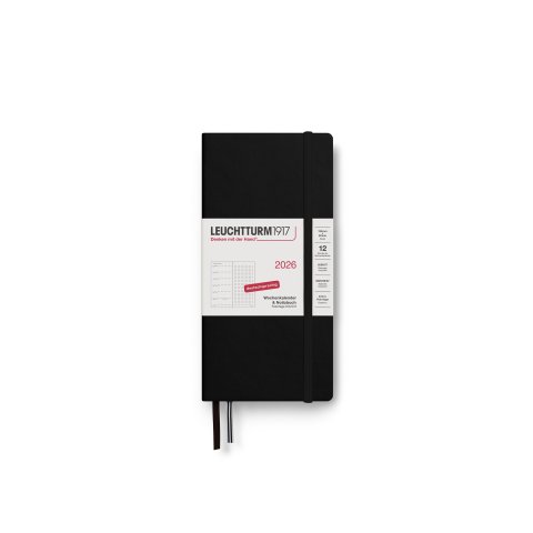 Leuchtturm Wochenkalender & Notizbuch 12 Monate 2026, 90 x 190, Wallet, Hardcover, schwarz (664)