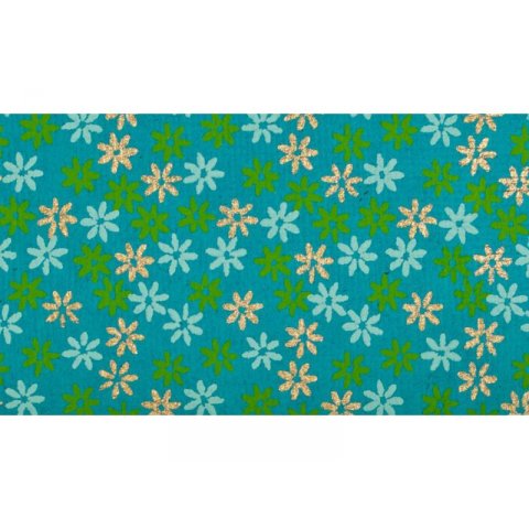 Natural paper, Indian Style 100 g/m², 500 x 700 mm;Garja turquoise, sm. blooms