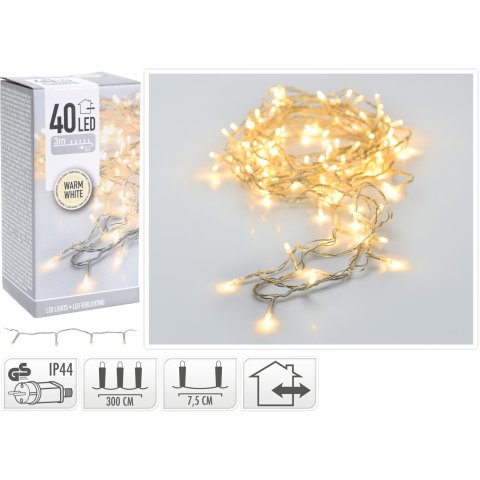 LED-Lichterkette für innen und außen 40 warm-weiße Lichter, silber