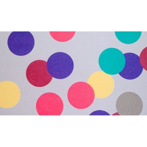 Papel de regalo Kelly Hyatt 50 x 70 cm, Shiki, círculos coloreados sobre gris (2000)