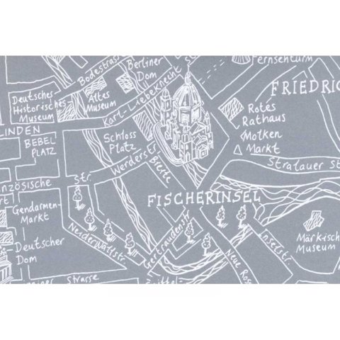 Maps gift wrap paper 500 x 700, grey map of Berlin