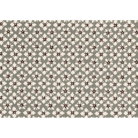 Japanese paper Katazome 60 g/m², 620 x 470 Blüten s/w auf grau