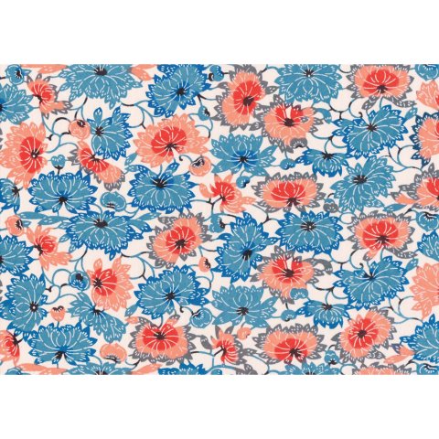 Japanese paper Katazome 60 g/m², 620 x 470 Weinlaub lachs/blau
