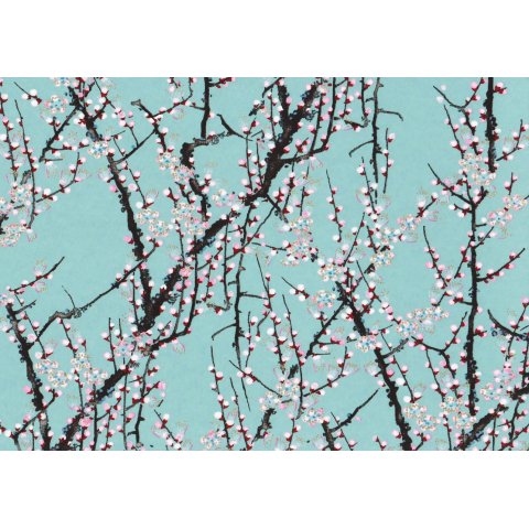Japanese paper Chiyogami 70 g/m², 630 x 490 (SB), branches on light blue