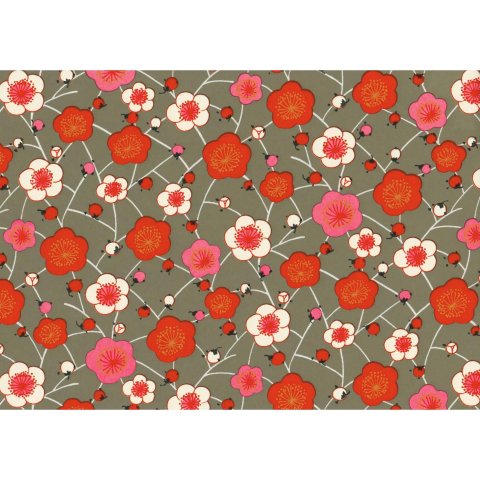 Carta giapponese Chiyogami 70 g/m², 630 x 490 (grana corta), fiori di ciliegio su sfondo grigio