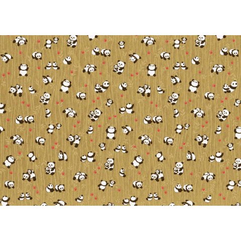 Japanpapier Chiyogami 70 g/m², 630 x 490 (SB), Pandas auf gold