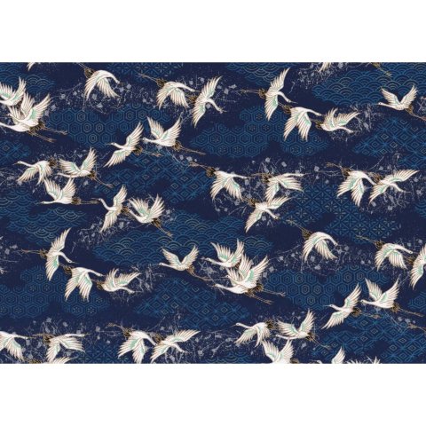 Japanpapier Chiyogami 70 g/m², 210 x 297 (BB), Kraniche auf blau