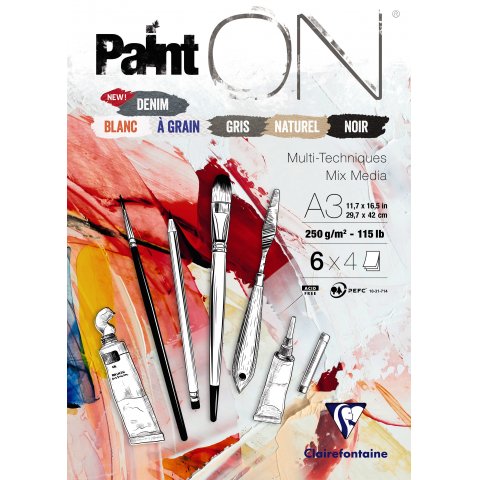 Clairefontaine Mixed Media Block Paint'ON Couleurs 250 g/m², 297 x 420, DIN A3, mix/6 colors, 24 sheets