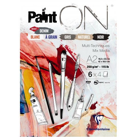 Clairefontaine Mixed Media Block Paint'ON Couleurs 250 g/m², 420 x 594, DIN A2, mix/6 colors, 24 sheets