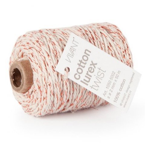 Algodón Lurex Twist Cordón de algodón con hilo metálico ø aprox. 2 mm, l = 50 m, rosa metálico/blanco