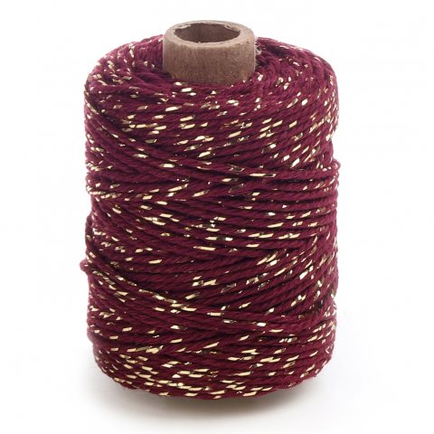 Cotton Lurex Twist cordino con filo metallico ø ca. 2 mm, l = 50 m, oro / rosso vino