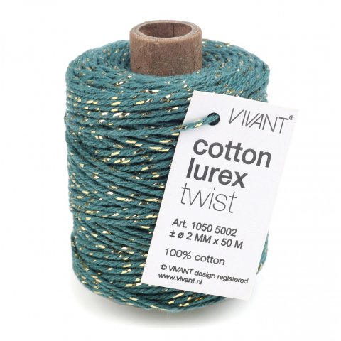 Algodón Lurex Twist Cordón de algodón con hilo metálico ø aprox. 2 mm, l = 50 m, oro/turquesa
