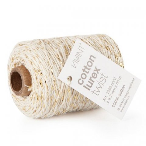 Algodón Lurex Twist Cordón de algodón con hilo metálico ø aprox. 2 mm, l = 50 m, dorado/blanco natural