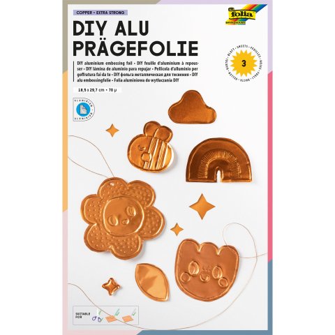 Aluminum embossing foil, extra strong 3 sheets, 18.5 x 29.7 cm, 70 µm, copper