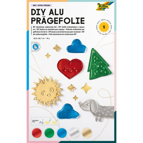 Papel de aluminio para gofrado, extrafuerte 5 hojas, 18,5 x 29,7 cm, 70 µm, mezcla de colores