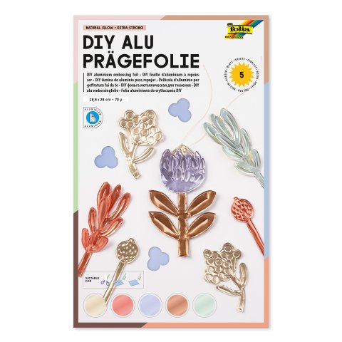 Alu-Prägefolie, extra stark 5 Blätter, 18,5 x 29,7 cm, 70 µm, natural