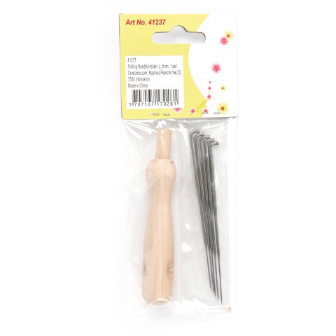 Filznadel Set 5 Nadeln (mittelstark) + Halter aus Holz, l = 9 cm