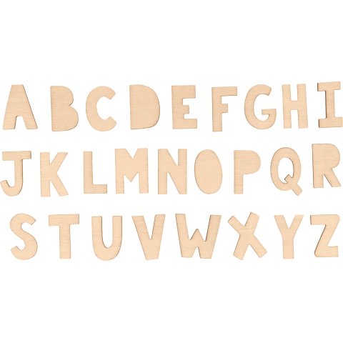 Holzbuchstaben 72 Stück, flach, h = 2,6 cm, natur