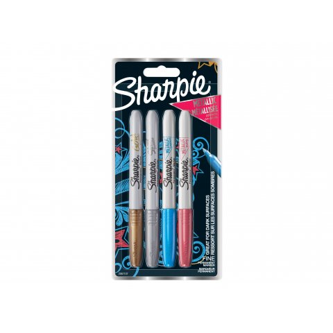 Sharpie Permanent Marker Metallic Set 4 bolígrafos, dorado, plateado, rojo y azul metálico