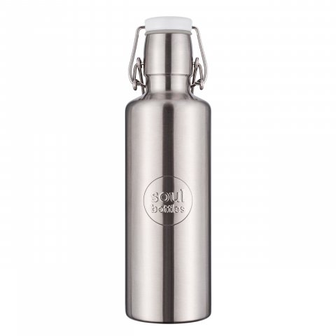 Soulbottle Drinking bottle with handle, stainless steel glossy, 0.6 l, clip lock, steel