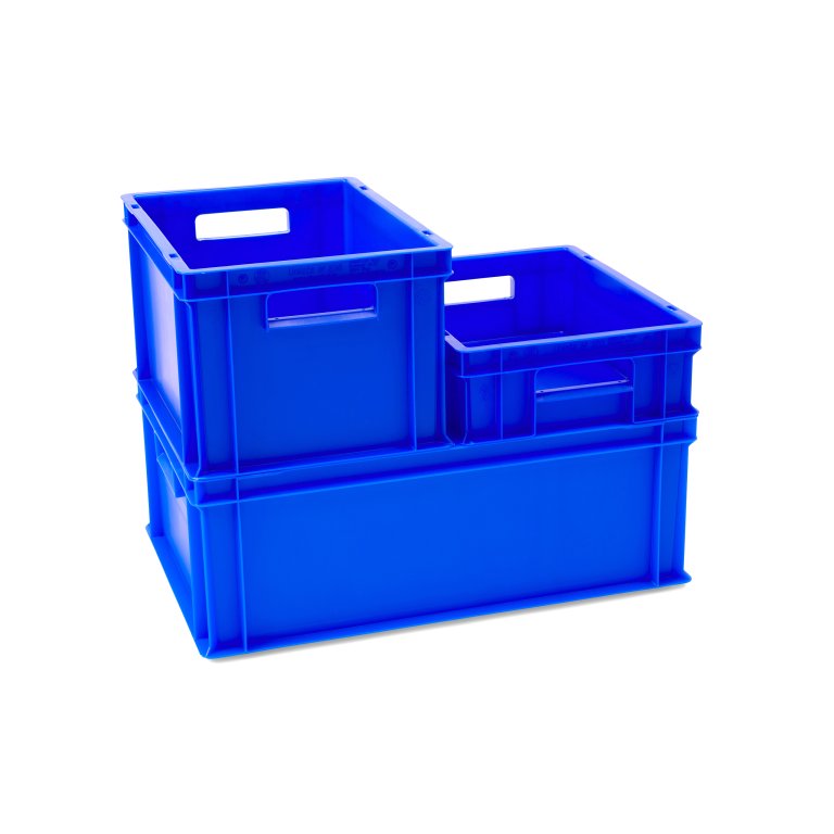Caja apilable azul ultramar, con cerradura