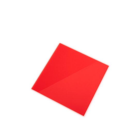 Acrylic glass GS transparent fluorescent square (a) = 100 mm, s = 3 mm, lasered, red
