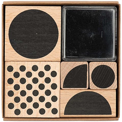 Paper Poetry stamp set, Geometric Set of 5 stamps, incl. ink-pad black, round