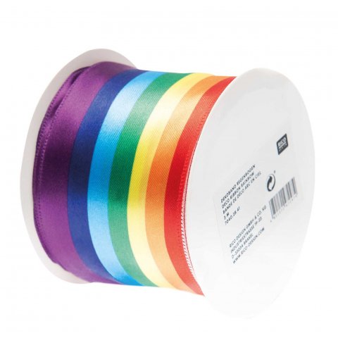 Gift ribbon rainbow b = 60 mm, l = 3 m, 100% polyester, striped