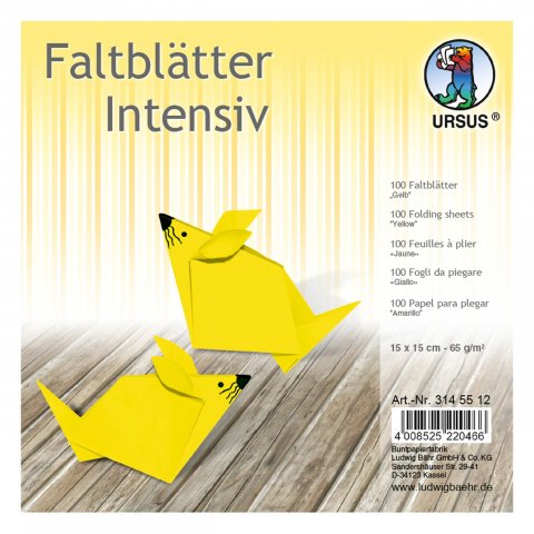 Origami Faltblätter, durchgefärbt, einfarbig 65 g/m², 15 x 15 cm, 100 Blatt, gelb