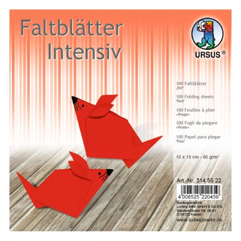Origami Faltblätter, durchgefärbt, einfarbig 65 g/m², 15 x 15 cm, 100 Blatt, rot