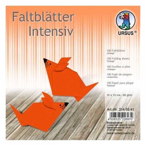 Origami folding sheets, solid color 65 g/m², 15 x 15 cm, 100 sheets, orange