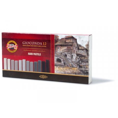 Pastellkreide Gioconda Hard Pastels cardboard box with 12 pencils, grey tones