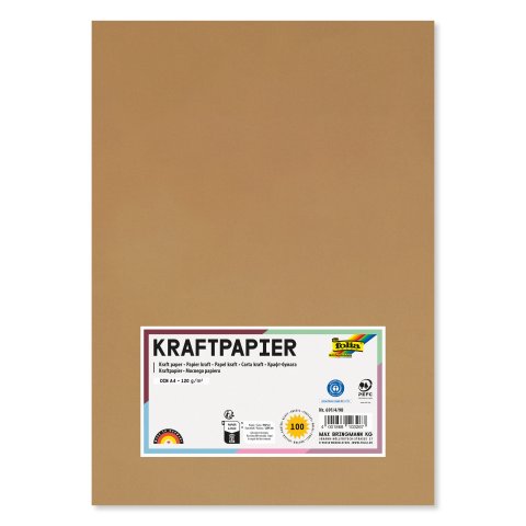 Carta kraft DIN A4, 21 x 29,7 cm, 120 g/m², naturale, 100 fogli