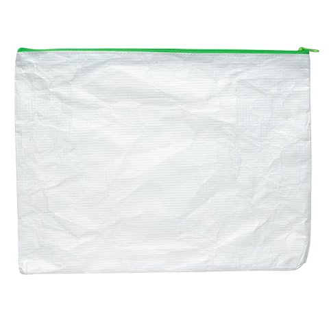 Zipper bag, Tyvek (spun polyethylene), white 272 x 357 mm for DIN A4, green zipper