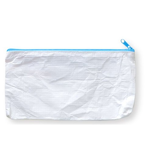 Zipper bag, Tyvek (spun polyethylene), white 120 x 210 mm for DIN long, blue zipper