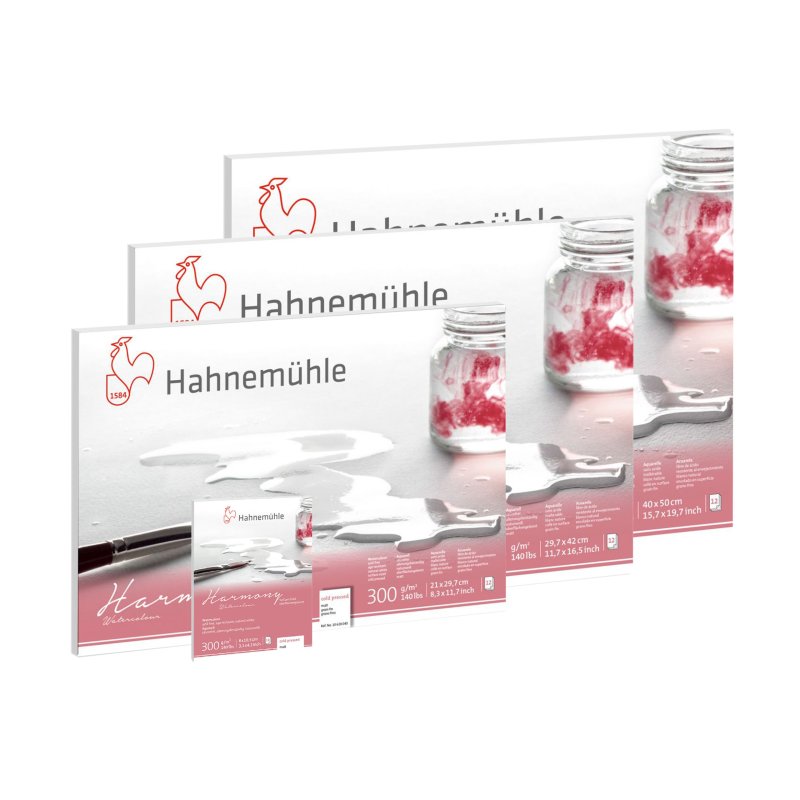 Hahnemühle Harmony Aquarellpapier – Satiniert, 300g/m² | DIN A4, 12 Blatt, Naturweiß & Radiergummifest