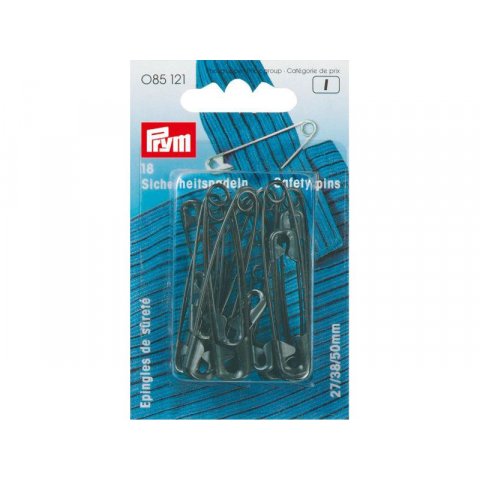 Prym safety pin, hardened steel black, glossy, 27/38/50mm assorted, 18 p. (085121)