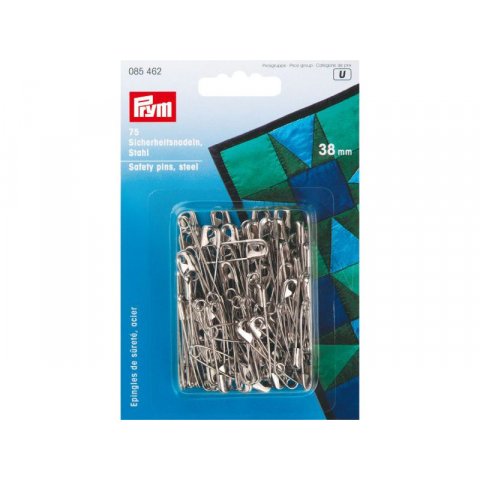 Prym safety pin, hardened steel silver, glossy, 38 mm, 75 pieces (085462)