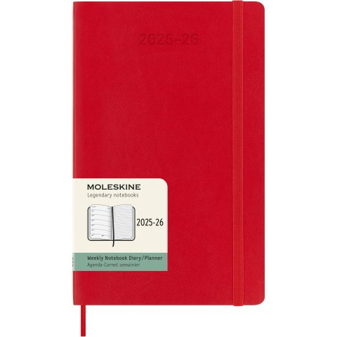 Moleskine Wochenkalender 18 Monate Weekly Notebook 2025/2026, DIN A5, Softcover, scharlachrot (5433)